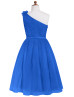 One Shoulder Royal Blue Pleated Tulle Junior Bridesmaid Dress